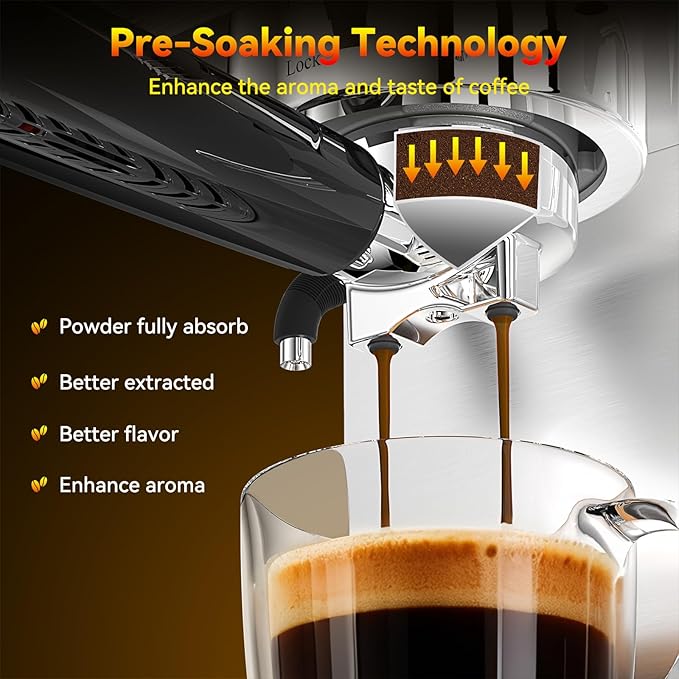 Espresso Machine 20 Bar Stainless Steel Espresso Maker with Steam Milk FrotherExpresso Machine for Home Temperature Control and LED Display Coffee Machine for Cappuccino Latte Americano