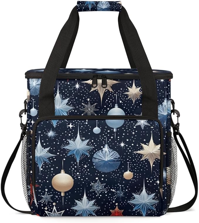 Snowflake Coffee Maker Carrying Bag Christmas Bell Travel Storage Bag Compatible with K-Mini or K-Mini Plus Single Serve Coffee Brewer Carrying Case with Multiple Pockets &amp Shoulder Strap