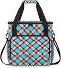 Blue Texture Plaid Coffee Maker Carrying Bag Portable Travel Storage Tote Bag Compatible with K-Mini or K-Mini Plus Single Serve Coffee Brewer Carrying Case with Multiple Pockets &amp Shoulder Stra