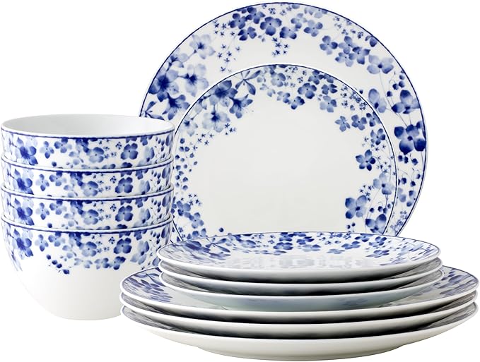 Noritake Bloomington Road Blue 12-Piece Dinnerware Set Service for 4
