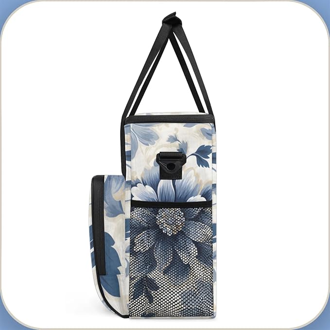 Flower Floral Design Coffee Maker Travel Bag for Keurig K-Mini/K-Mini Plus Insulated Waterproof Tote with Pockets for K-Cup Portable Single-Serve Brewer Case