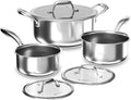 COOKER KING Stainless Steel 6 Pcs Pots Set 1.5 &amp 2QT Saucepan and 5-Quart Pots with Lids Non Stick Non Toxic Stay-Cool Handles Induction Oven Dishwasher Safe
