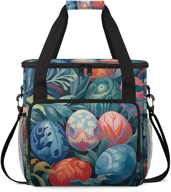 Easter Egg Coffee Maker Carrying Bag Oil Painting Floral Travel Storage Bag Compatible with K-Mini or K-Mini Plus Single Serve Coffee Brewer Carrying Case with Multiple Pockets &amp Shoulder Strap