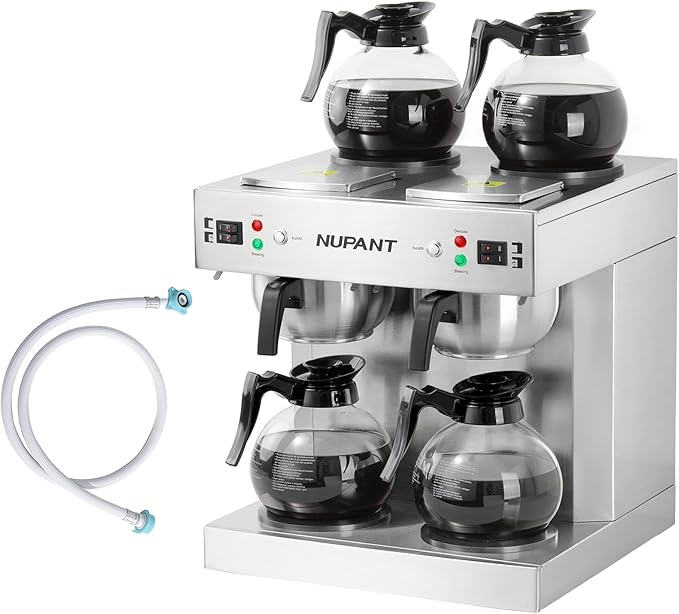 Dual Drip Commercial Coffee Maker with Water Line 200 Cup/H 7.2L Auto-Filling Drip Coffee Maker Machine with 4 Carafes &amp 4 Warmers Stainless Steel Pour over Double Coffee Brewer for Restaurant