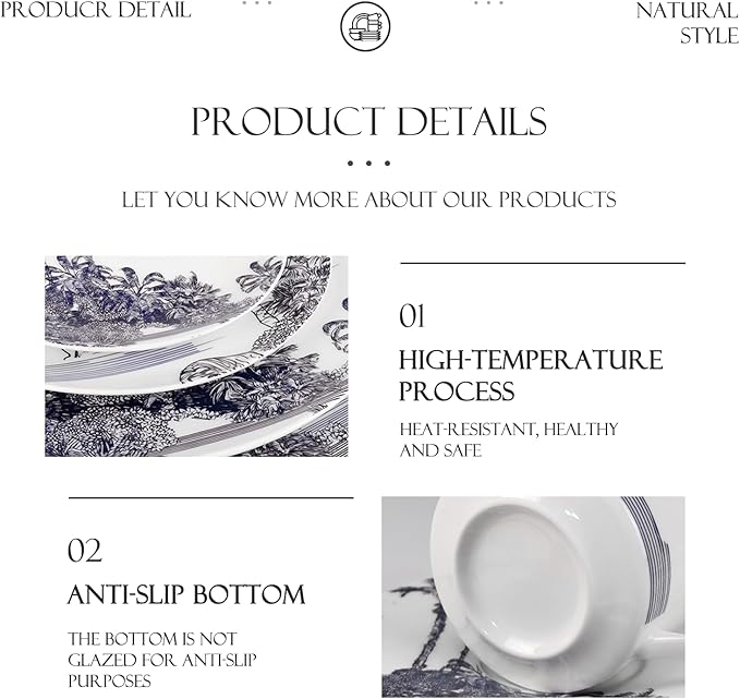 Bone china dinnerware set for 2 Plates set with dessert plates (6.5&amp8 inch) and dinner steak plate(10.5&amp12 inch) dishes set for home and kitchen forest animal pattern series 03