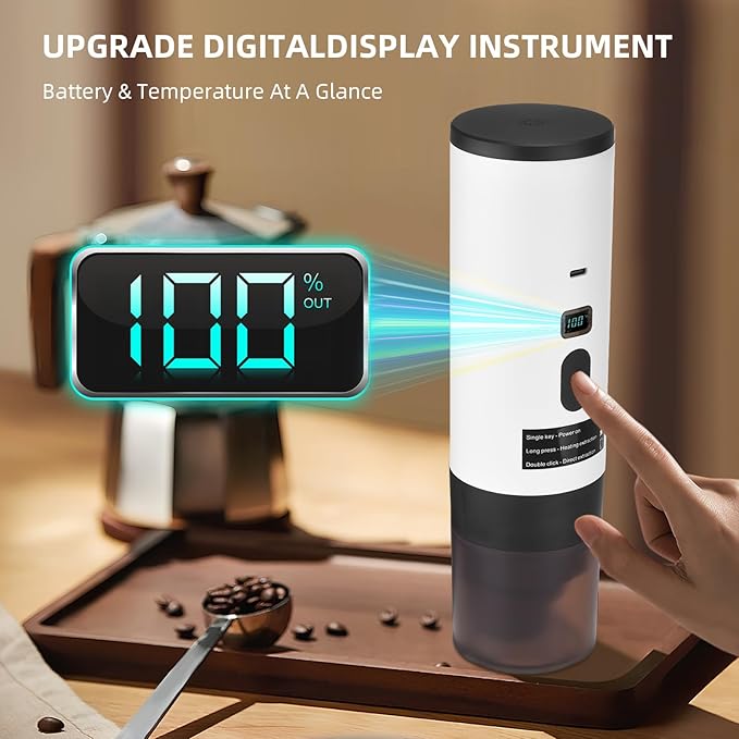 3 in 1 Portable Coffee Maker Compact Travel Coffee Machine for Ground Coffee Capsules Rechargeable Battery Espresso Maker Digital Display for Outdoor Office