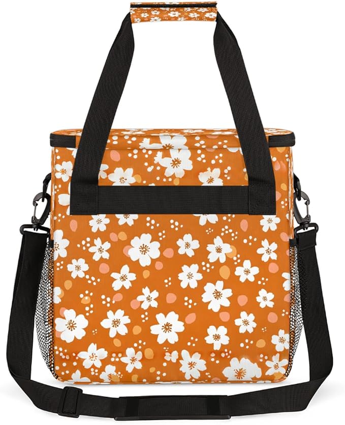 Flowers Orange Coffee Maker Carring Bag Travel Carrying Storage Tote Bag Compatible with Keurig K-Mini or K-Mini Plus Portable Single Serve Coffee Brewer Case with Pockets for K-cup Pods