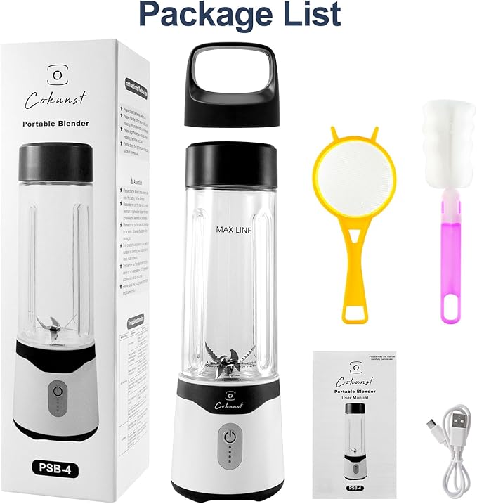 COKUNST 18oz Portable Blender USB Rechargeable Personal Size Blenders Smoothie Blender with 6 Blades for Protein &amp Shakes Mini juicer with Extra Handle Lid for Travel Sports Outgoing Matte bla