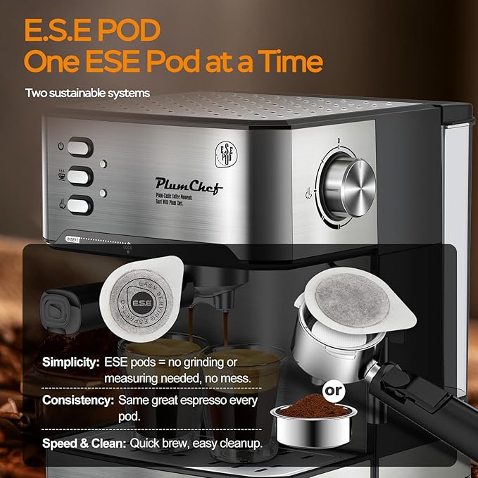 20 Bar Professional Espresso Machine with Milk Frother Dual Shot ESE Pod Compatible 54 OZ Removable Water Tank for Home BaristaSilver