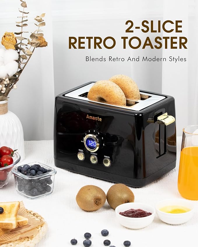 Amaste Black Coffee Maker &amp Black Toaster &amp White Retro Electric Kettle Set