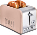 Rae Dunn Toaster Stainless Steel 2 Slice Square Toaster Wide Slot with 5 Browning Levels with Bagel Defrost and Cancel Options (Blush)