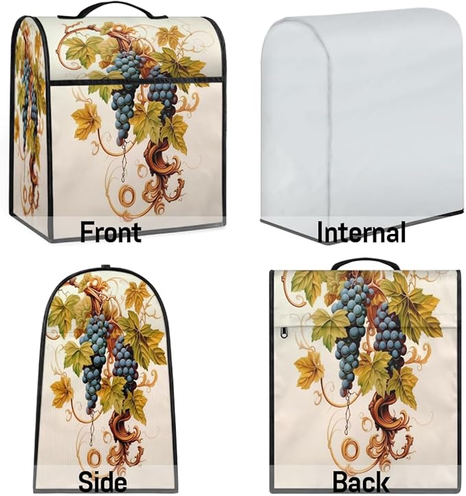 Kitchen Aid Mixer Cover Fruit Grape Leaves Stand Mixer Cover Compatible with 6-8 Quarts Stand Mixers Dust Covers with Zipper Pocket Foldable Washable Kitchen Aid Organizer Bag