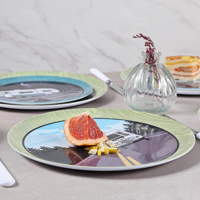 Melamine Plates and Bowls Sets12pcs Melamine Dinnerware Sets Unbreakable Dinnerware SetRV Camping Dishes SetLightweight Dishwasher Safe（White car）