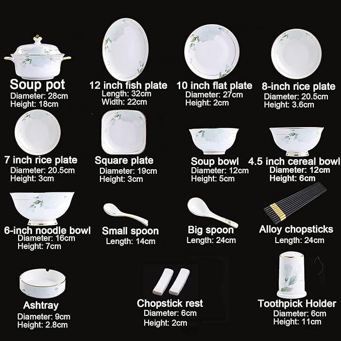 Bone China Dinner Set Porcelain White Dinnerware Kitchen Dinning Round Tableware Combination Set with Cereal Bowls Dessert Plates and Soup Plates (68 Pieces Service for 10 People)