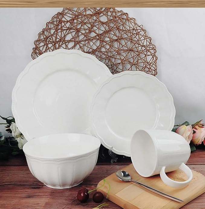 Pure white minimalist style Bone China Dinnerware Sets Service for 2Delicate Steak Dinner Plates Dish Setinclude 12 inch 10.5 inch 8 inch 6.5 inch plate
