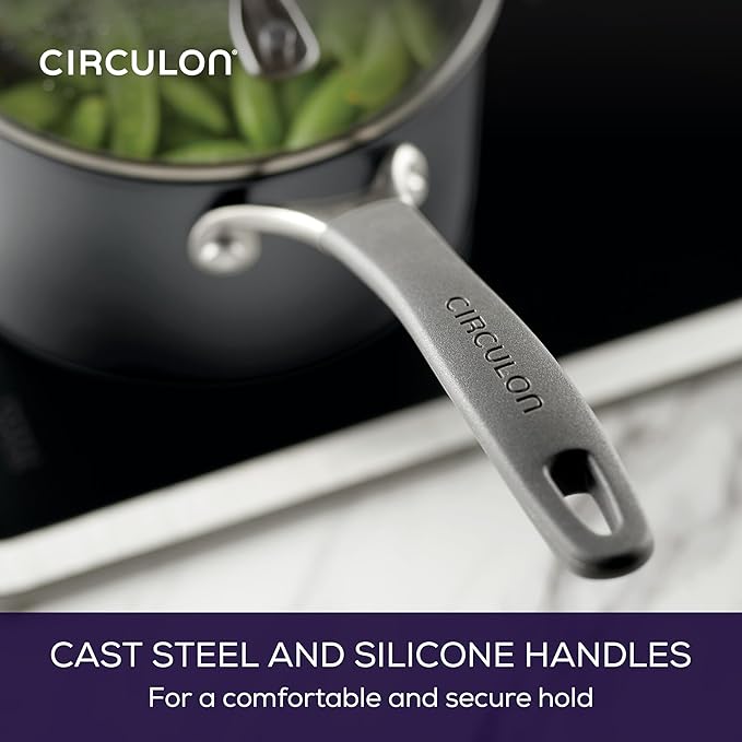 Circulon A1 Series with ScratchDefense Technology Nonstick Induction Straining Sauce Pan with Lid 2 Quart Graphite