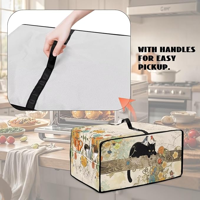 Doojoayie Black Cat Coffee Appliance Dust Cover 6 Slice Toaster Cover Small Appliance Dust Protector for Toaster Oven/Bread Making Machine/Air Fryer