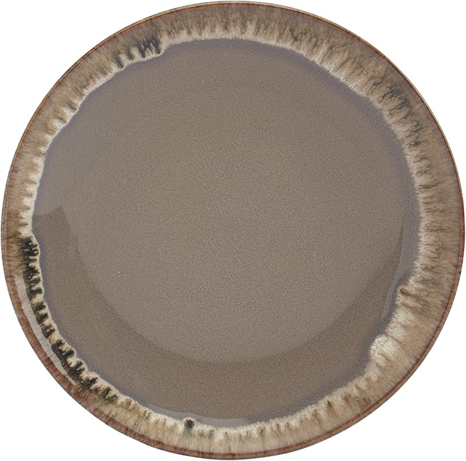 Tabletops Gallery Tuscan Reactive Glaze Stoneware- Dining Entertainment Plate Bowl Ceramic 12 Piece Tuscan Dinnerware Set (Blue Green and Brown)