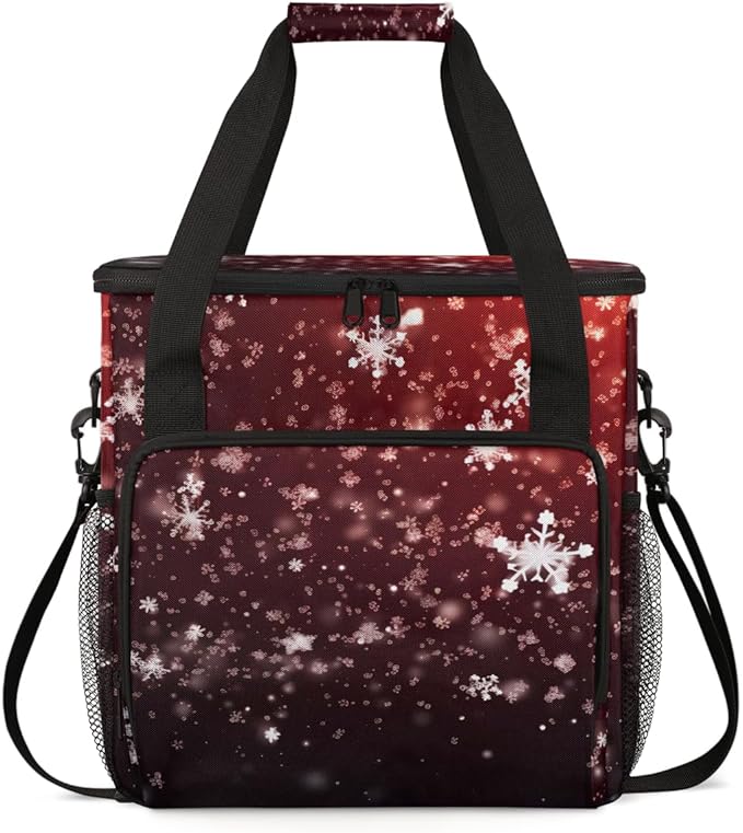Xmas Snowflakes Coffee Maker Carrying Bag Mystical Snowflakes Travel Storage Bag Compatible with K-Mini or K-Mini Plus Single Serve Coffee Brewer Carrying Case with Multiple Pockets &amp Shoulder S