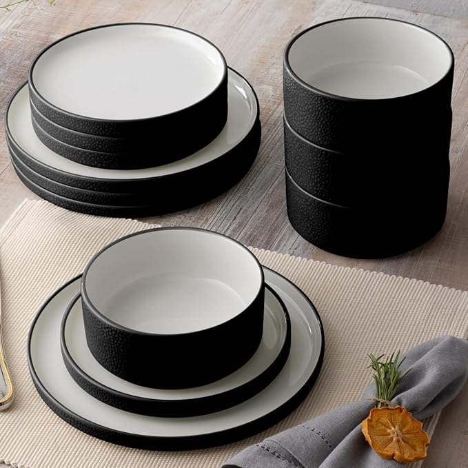 Noritake ColorTex Stone Black 12-Piece Dinnerware Set Service for 4