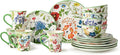 Greenhouse 16-Piece Dinnerware Set Service for 4 Botanical Patterns with Butterflies &amp Dragonflies Durable &amp Stylish Perfect for Brunches Family Dinners &amp Nature-Inspired Tablescapes