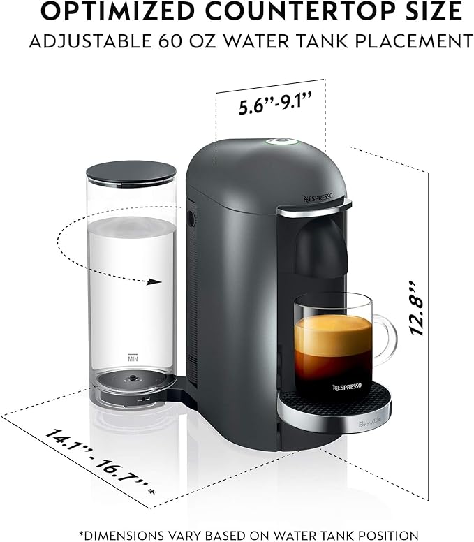 Breville Nespresso Vertuo Plus Deluxe Coffee and Espresso Maker Titan with Aeroccino Milk Frother + Nespresso Descaling Kit