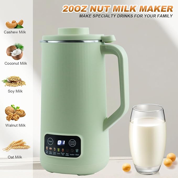 Automatic Nut Milk Maker Blender 800ml Homemade Soy Almond Oat Coconut Plant Based and Non Dairy Beverages with LED Display (Green)