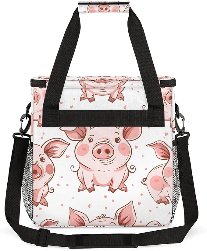 Cute Animal Pig Coffee Maker Carring Bag Large Insulated Storage Organizer Case Tote Bags with Shoulder Strap for Travel Work Picnic