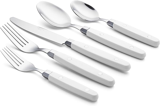 ANNOVA Silverware Set Retro/Rivet Colorful Stainless Steel Tableware Kitchen Flatware Set Utensils Includes Dinner Knives Forks Spoons Salad Forks &amp Dessert Spoons (White 20 Pieces)