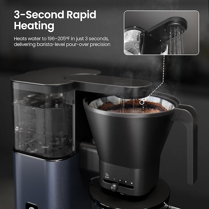 Kismile 8 Cup Drip Coffee Maker Machine Pour Over Coffee Brew with 3s Instant Heat 197-205℉ Removable Water Tank Adjustable Flow Control Deep Cold Brew &amp Keep Warm 40 Min Easy to Clean(Blue)