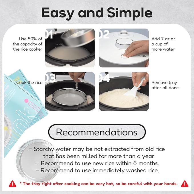 Linki Low-Carb Low-Sugar Rice Cooker Inner Pot Tray Korean Premium ST304 Stainless Steel Reduce Carbohydrates by 20%. Perfect Fit in 4-6 Cups Rice Cooker Made in Korea (Cook up to 3 servings with low