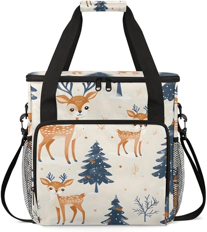 Cartoon Tree Christmas Coffee Maker Carrying Bag Travel Storage Bag Compatible with K-Mini or K-Mini Plus Single Serve Coffee Brewer Carrying Case with Multiple Pockets &amp Shoulder Strap