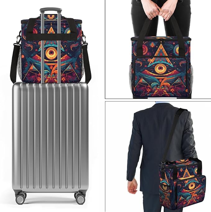 Sacred Eye Coffee Maker Carrying Bag Ethnic Aztec Travel Storage Bag Compatible with K-Mini or K-Mini Plus Single Serve Coffee Brewer Carrying Case with Multiple Pockets &amp Shoulder Strap