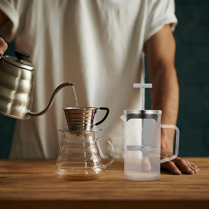 Glass Manual Press Coffee Maker 21oz (600ml) with Scale Thick-bottom Borosilicate Teapot for Manual Brewing Household Espresso Pot Suitable for Tea and Coffee Brewing