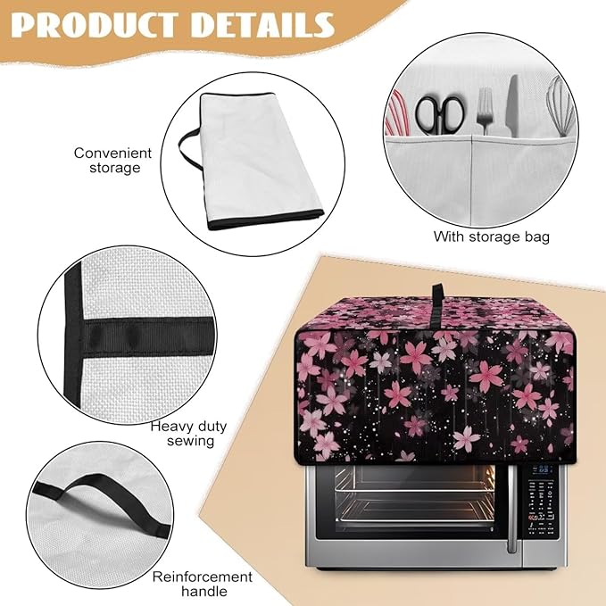 Doojoayie Cherry Blossom Toaster Cover 4 Slice Toaster Oven Covers Small Appliance Protector Universal Fit Kitchen Appliance Covers for Bread Machine Air Fryer