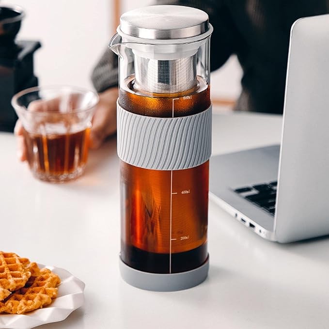 Coffee Makers Ice Drip Coffee Pot Silicone Base Coffee Cold Extraction Pot for Kitchen Bar Cold Brew Coffee Maker Juice Tea Filter Glass Pot Gray