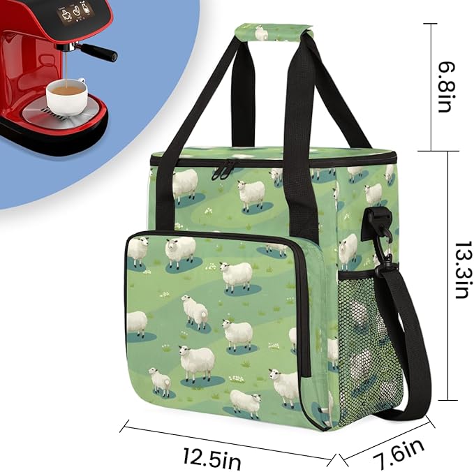 Cute Sheep Coffee Maker Carrying Bag Steppe Grasses Travel Storage Bag Compatible with K-Mini or K-Mini Plus Single Serve Coffee Brewer Carrying Case with Multiple Pockets &amp Shoulder Strap