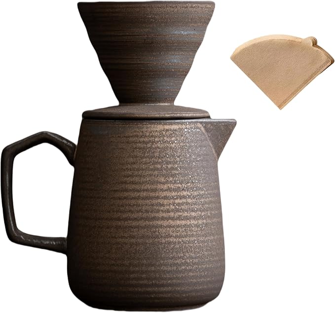 Pour Over Coffee MakerCeramic Coffee Maker With 100 pcs Paper Filter16oz/480ml Pour Over Coffee Dripper (Retro gold)