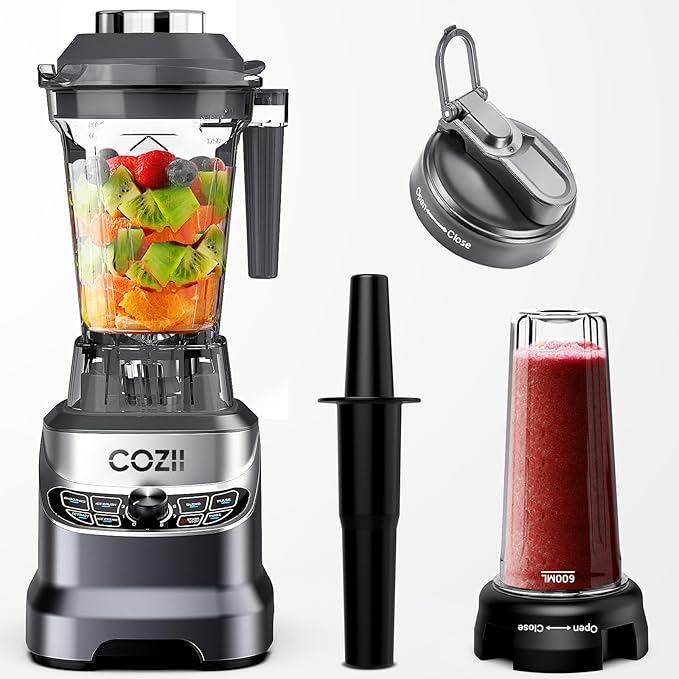 COZII Professional Blender 2000W Smoothie Countertop Blenders for Kitchen 64 Oz Pitcher/21-Oz To-go Cup 7 Preset Programs for Ice Crush/Frozen Drinks/Dips/Nut Butter High Speed Dishwasher Safe