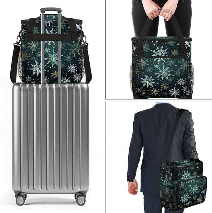 Xmas Snowflakes Coffee Maker Carrying Bag Magical Snowflakes Travel Storage Bag Compatible with K-Mini or K-Mini Plus Single Serve Coffee Brewer Carrying Case with Multiple Pockets &amp Shoulder St