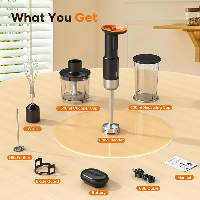 Cordless Stick Immersion Blender 5-in-1 Ritus 13000RPM Soup Blender Rechargeable Handheld Mixer For Baby Food &amp Smoothies Variable Speed Dishwasher-Safe Mixing Beaker Chopper Whisk Milk Frot