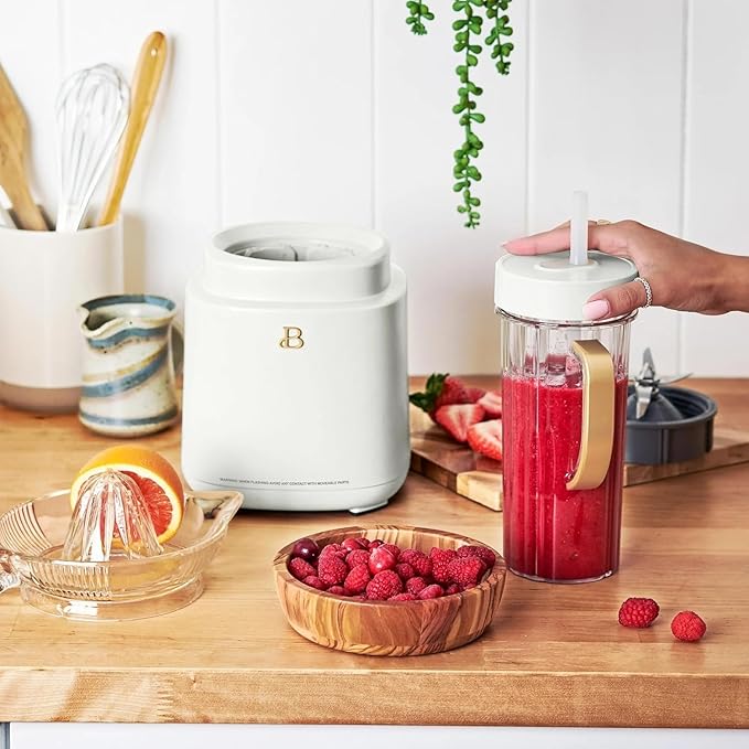 B- PowerExact Blender System with PrecisionSense Technology 700W Motor 50oz Tritan Jar 20oz Personal Cup Stainless Steel Blades (White Icing)