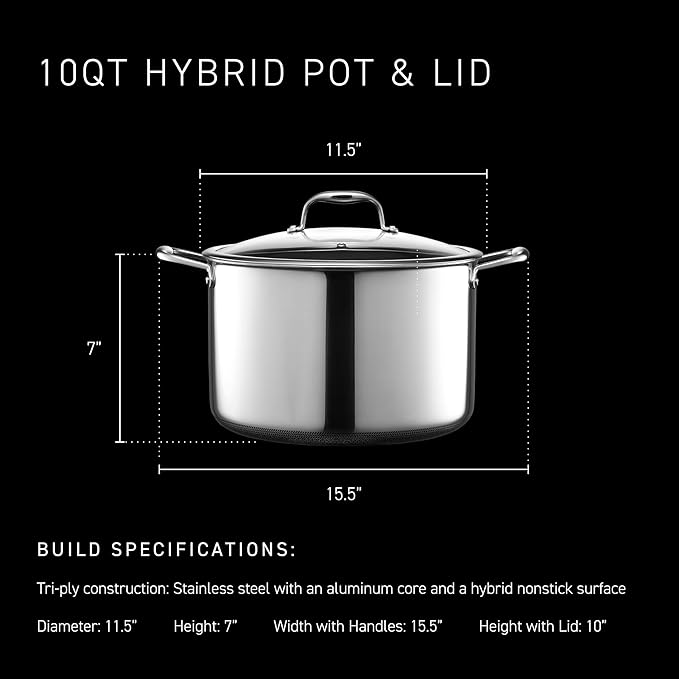 HexClad Hybrid Nonstick 6-Piece Cookware Set 5Qt Dutch Oven with Lid 5.5Qt Sauté Pan with Lid and 10Qt Stockpot with Lid Stay-Cool Handles Dishwasher and Oven-Safe Induction Ready
