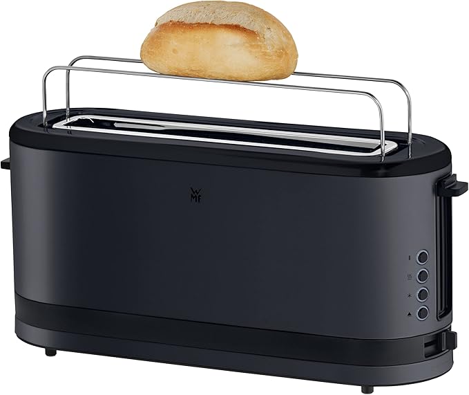 WMF Long Slotted Toaster 2 Slice with Bread Holder Narrow Toaster XXL Bagel Function 7 Roasting Levels 900 W Stainless Steel Matte Black