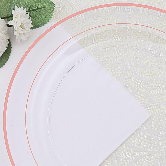I00000 60 Pcs Rose Gold Plastic Plates Disposable Party Set Include: 60 Clear Plastic Plates with Rose Gold Trim for dinner and dessert Perfect for Holidays Wedding &amp Party Supplies (Pack of 2)