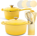 Larder &amp Vine 20 Piece Cookware Set (Limoncello) | Dutch Oven Utensil Set Saucepan and Trivets