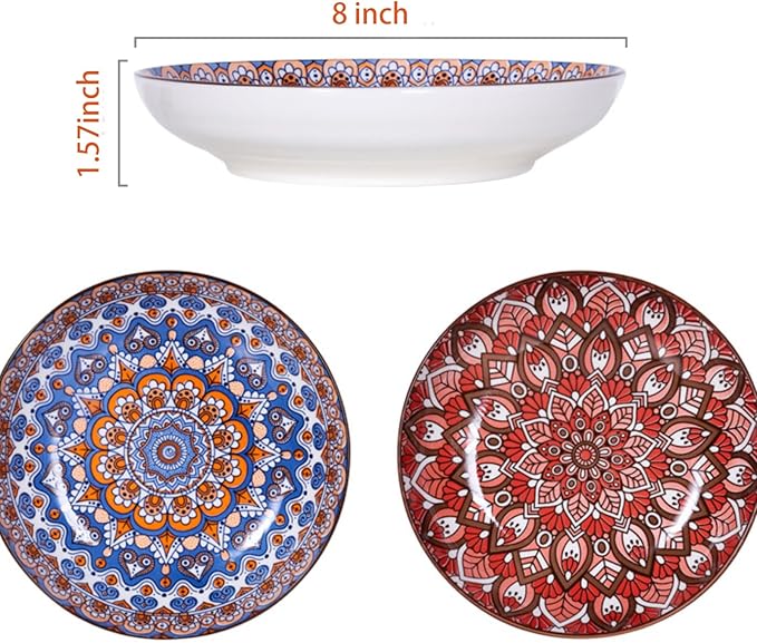 Bohemian Ceramic Dinnerware Set 4 Soup Bowls 2 Plates Dishwasher and Microwave Safe Ideal for Salad Pasta Rice Oatmeal and Fruits Perfect Kitchen Essentials Bohemian Style Dinnerware