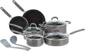 Amazon Basics Aluminum Cookware Set with Stay-Cool Handles Dishwasher and Oven Safe 12-Piece Pots Pans and Utensils with Lids Gray