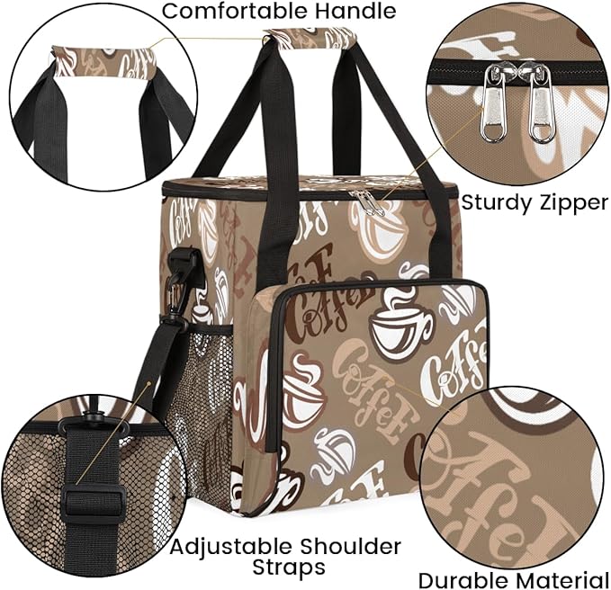 Coffee Time Coffee Maker Carring Bag Hand Drawn Coffee Travel Carrying Storage Tote Bag Compatible with Keurig K-Mini or K-Mini Plus Portable Single Serve Coffee Brewer Case with Pockets for K-cup Pod