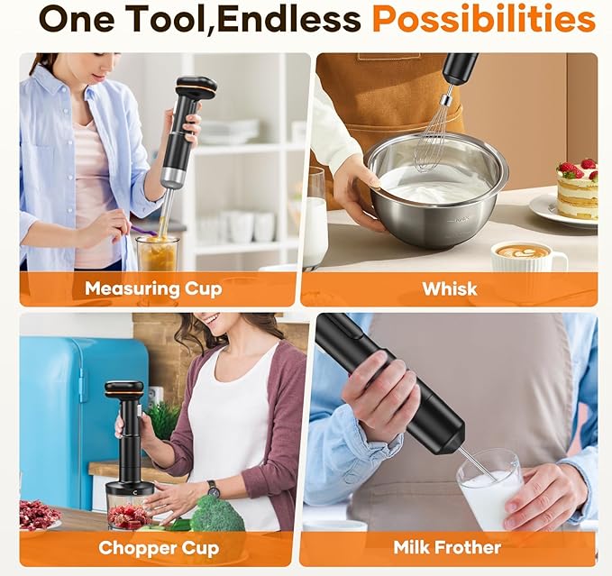 Cordless Stick Immersion Blender 5-in-1 Ritus 13000RPM Soup Blender Rechargeable Handheld Mixer For Baby Food &amp Smoothies Variable Speed Dishwasher-Safe Mixing Beaker Chopper Whisk Milk Frot
